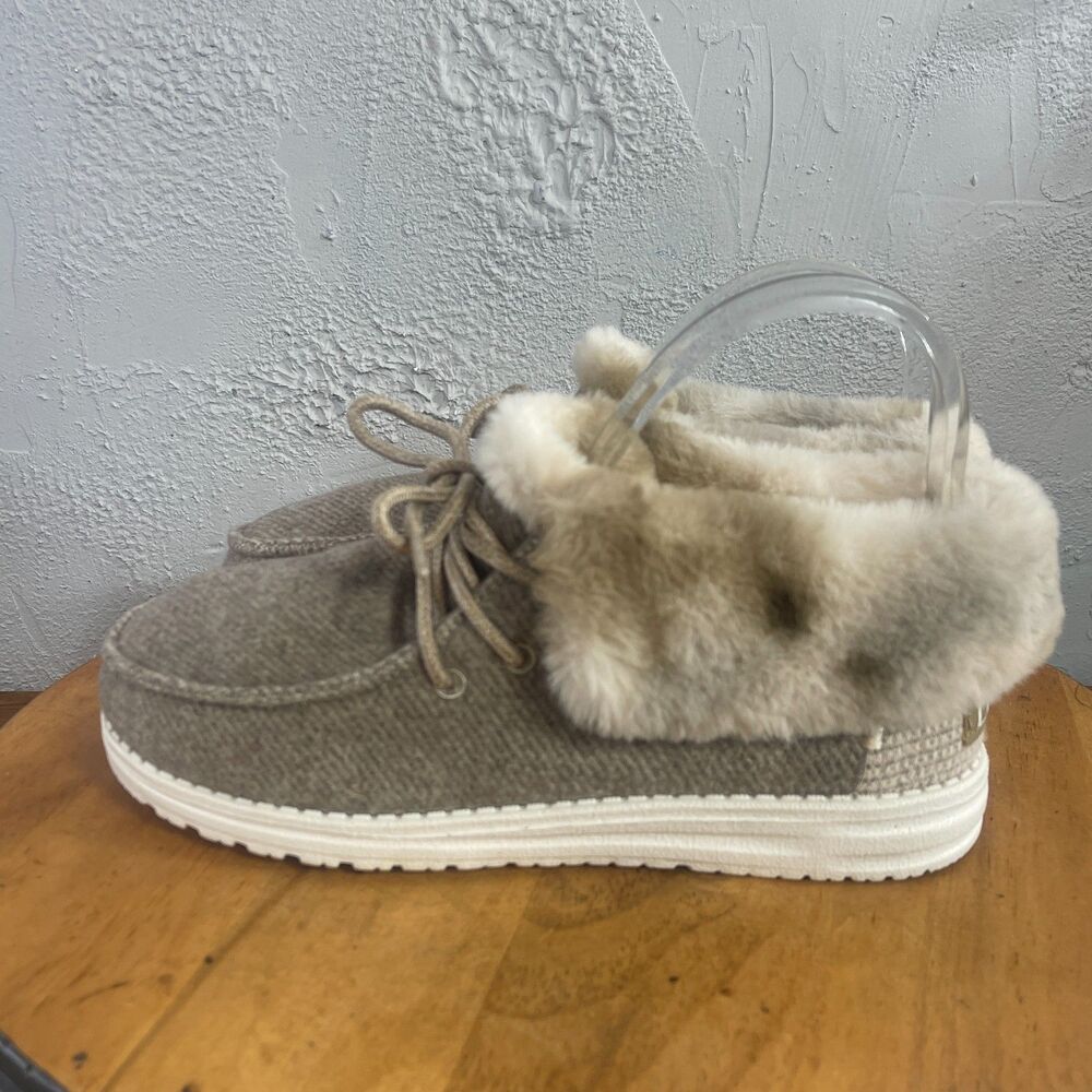 Hey Dude Britt Booties Womens 7 Coffee Dye Faux Fur Lined Cozy Moc Toe Warm - Picture 3 of 13